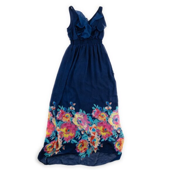 Old Navy Dresses & Skirts - OLD NAVY blue sleeveless flutter v-neck full length floral dress size S